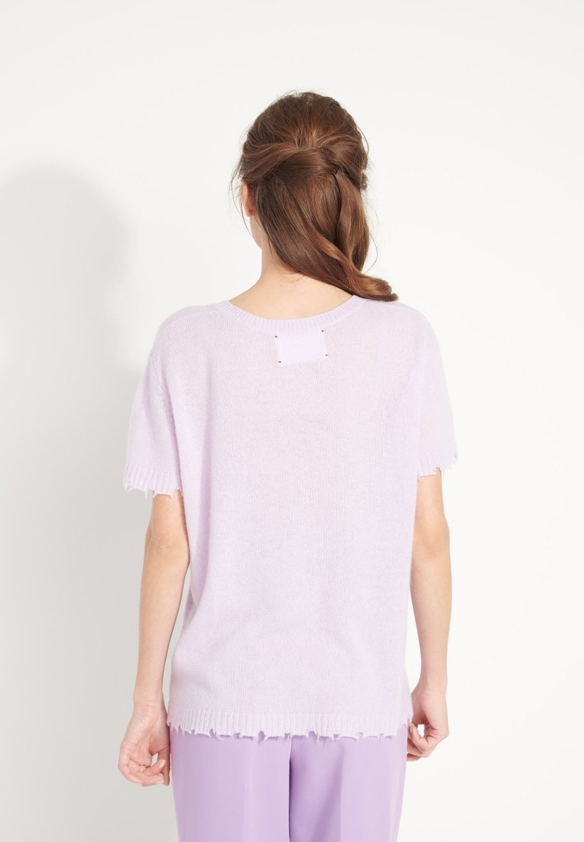 T-shirt col rond femme en cachemire déjaugé lilas - AVA 6